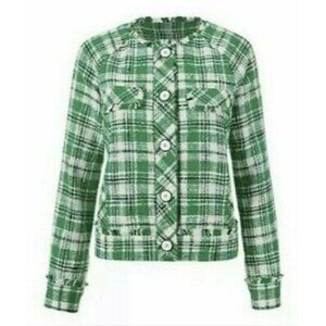 CABI Library Jacket Green Plaid Tweed Button Front Sz S #5653 EUC